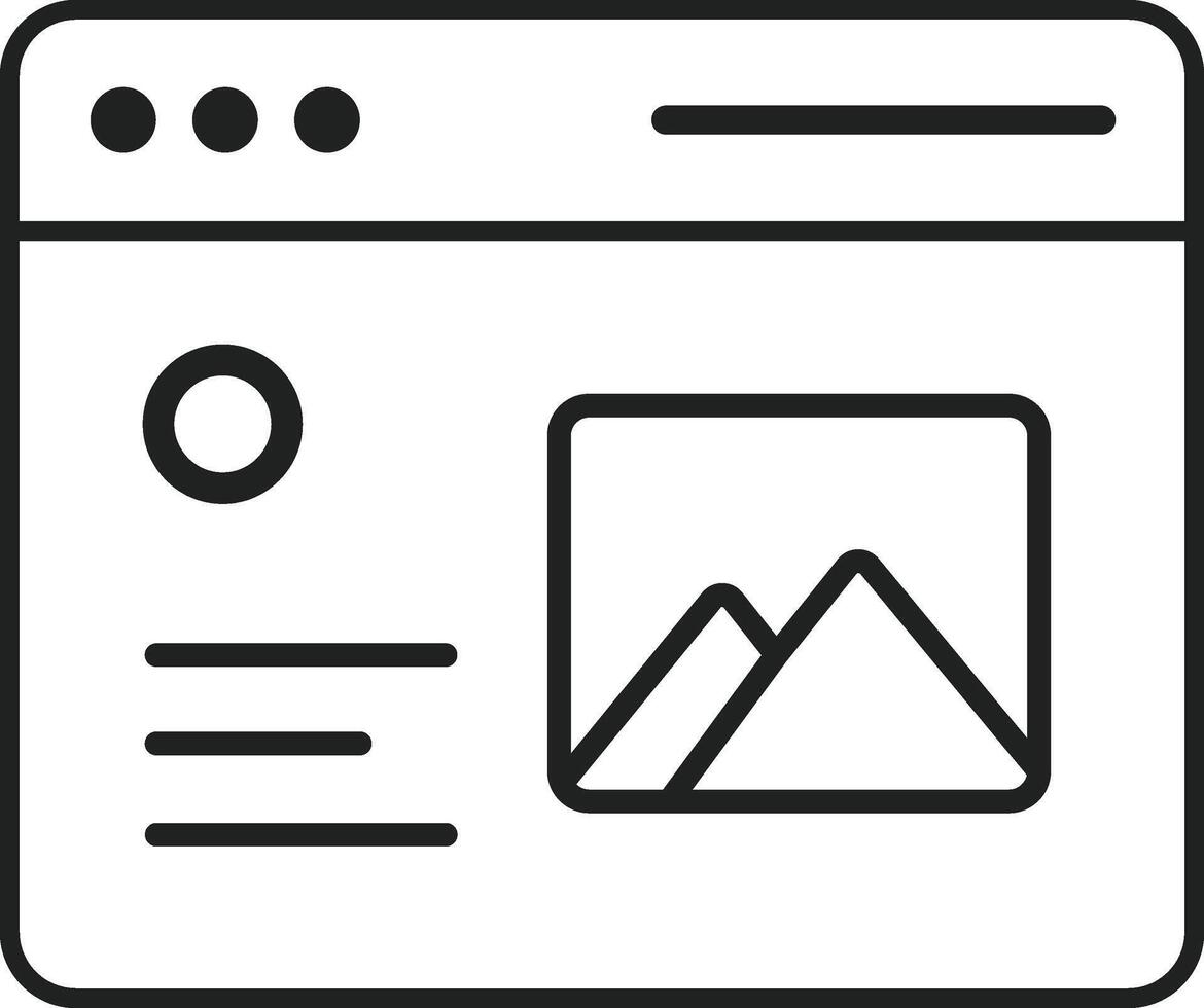 Browser Window Icon with Website Elements Profile Circle, Text, and Landscape Outline vector