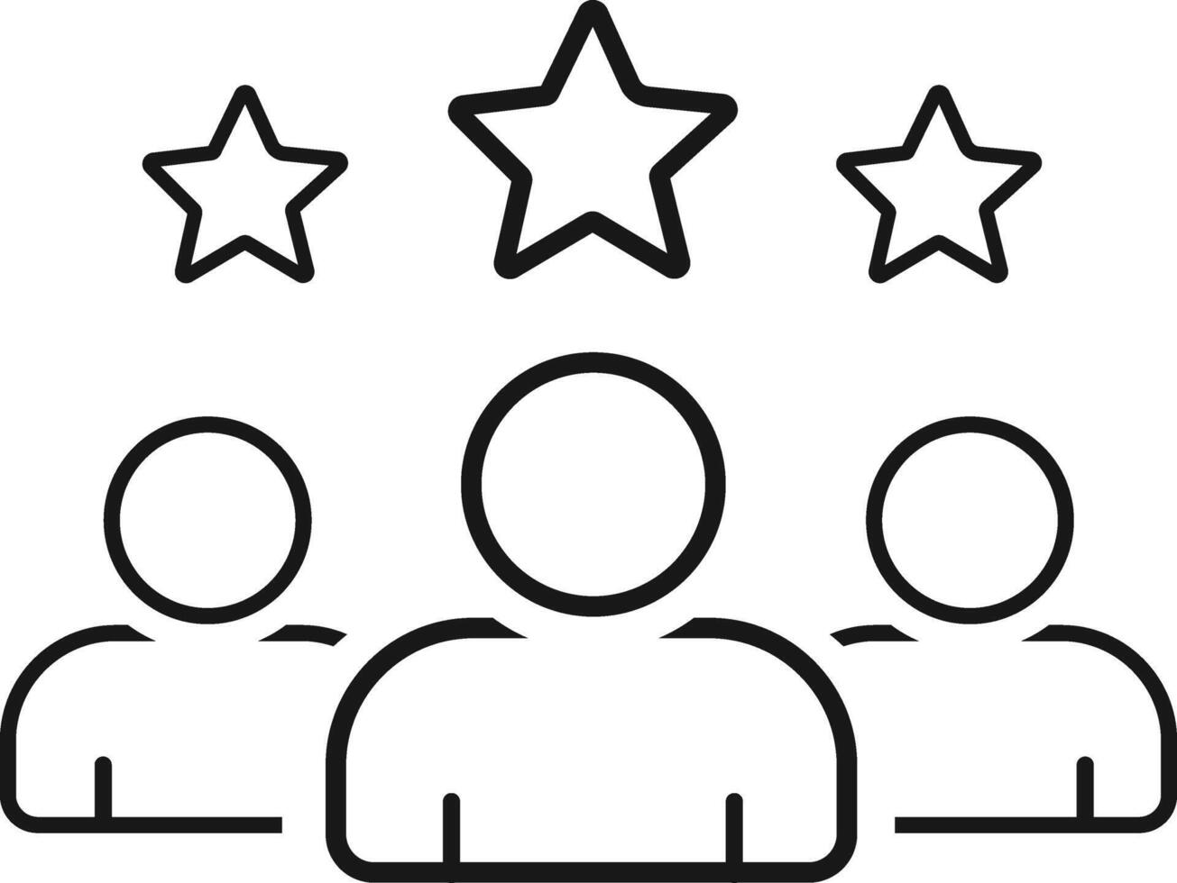 Group of Three Outline People Icons with Stars Above, Simple Black and White Graphic vector