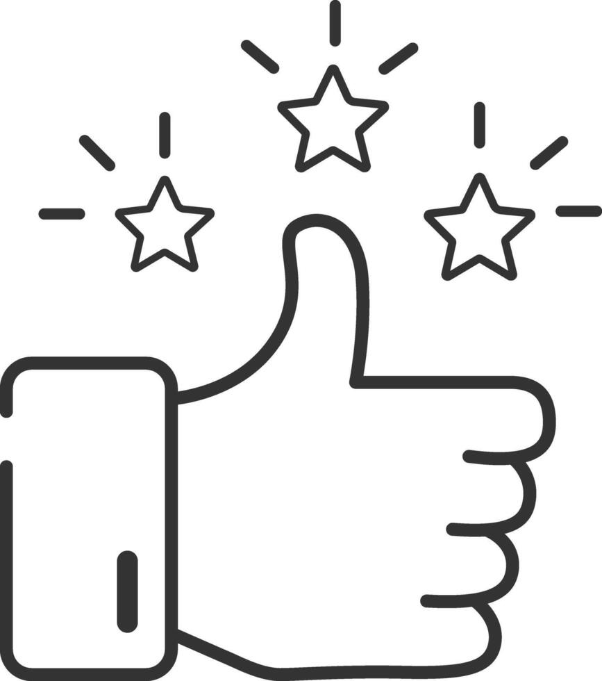Line Art Thumbs Up with Stars Icon Customer Satisfaction, Good Review, Positive Feedback vector
