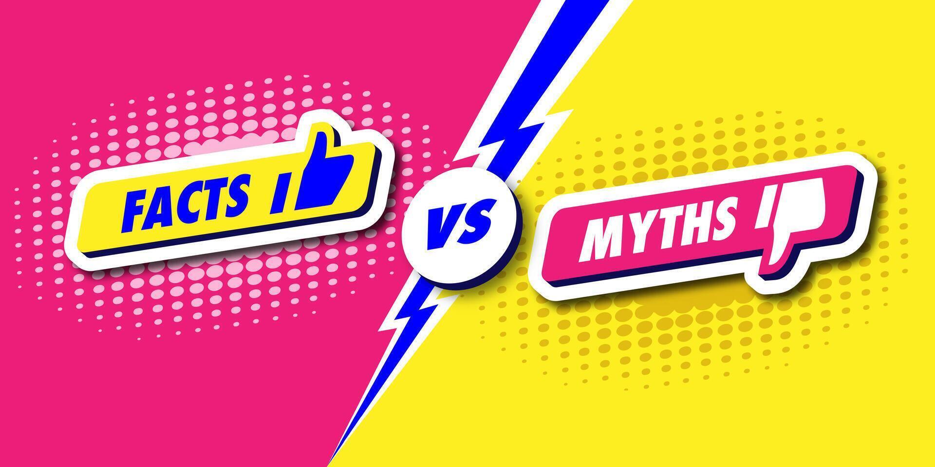 Facts vs myths card 3d style on colorful halftone background vector