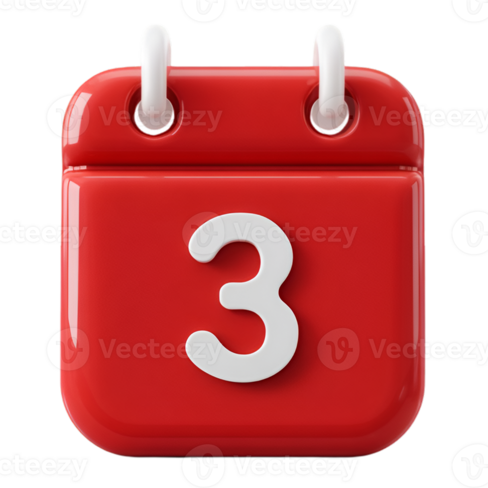 A red calendar with the number three on it png