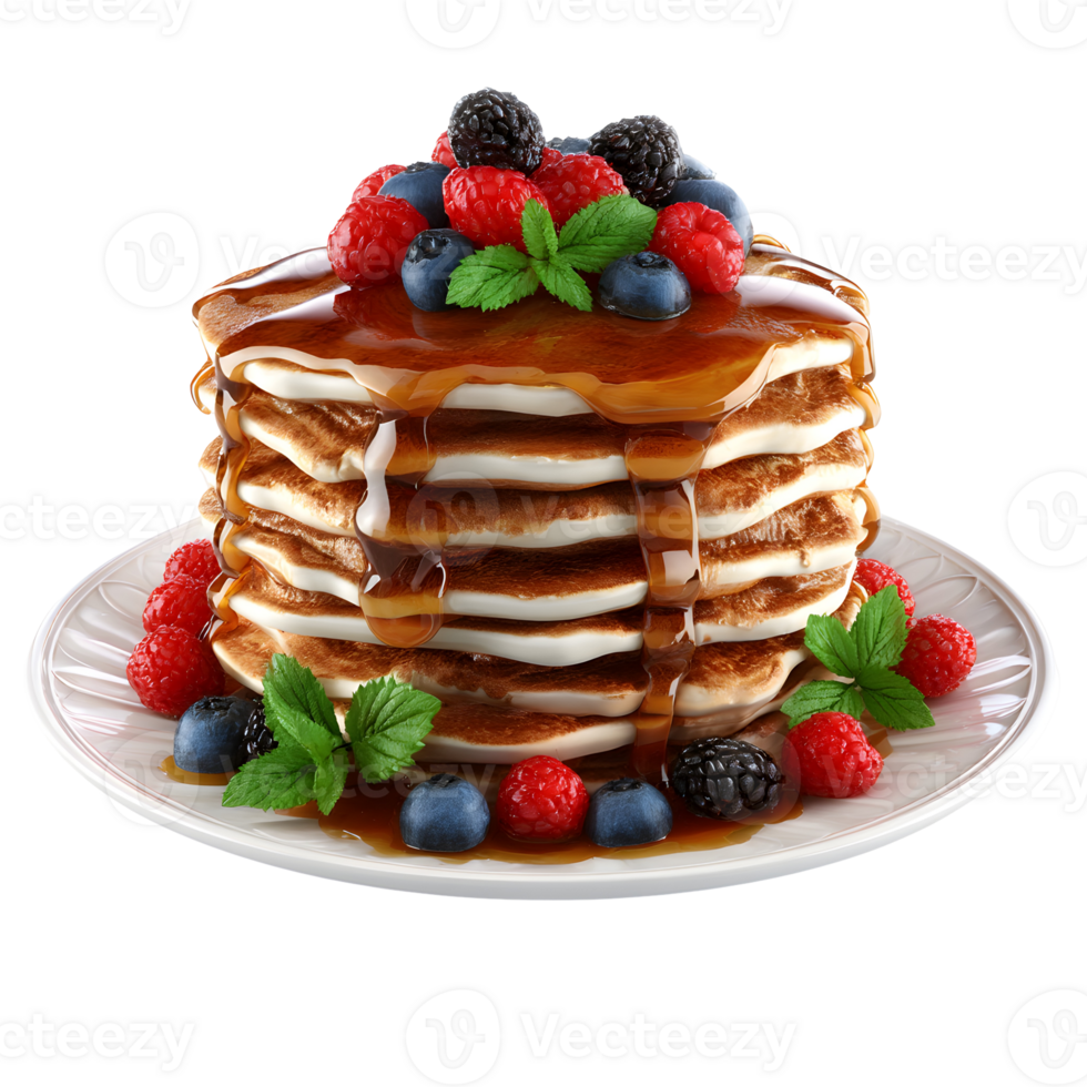 Delicious pancakes with berries and syrup a tempting breakfast treat png