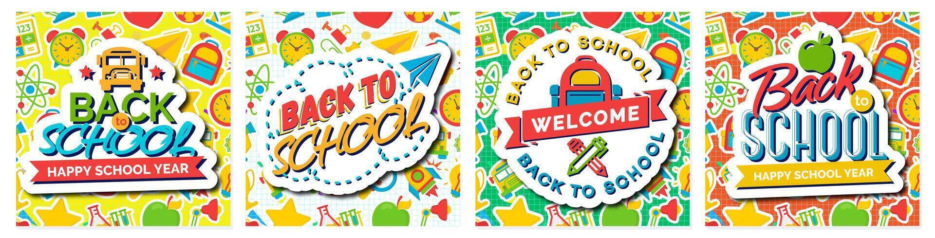 Back to school card set modern typography vector