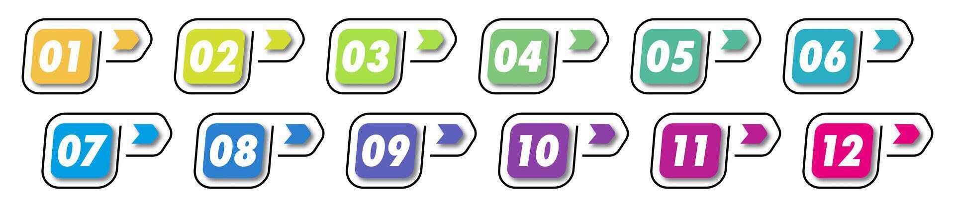 Bullet points numbers from 1 to 12 list markers trendy style vector