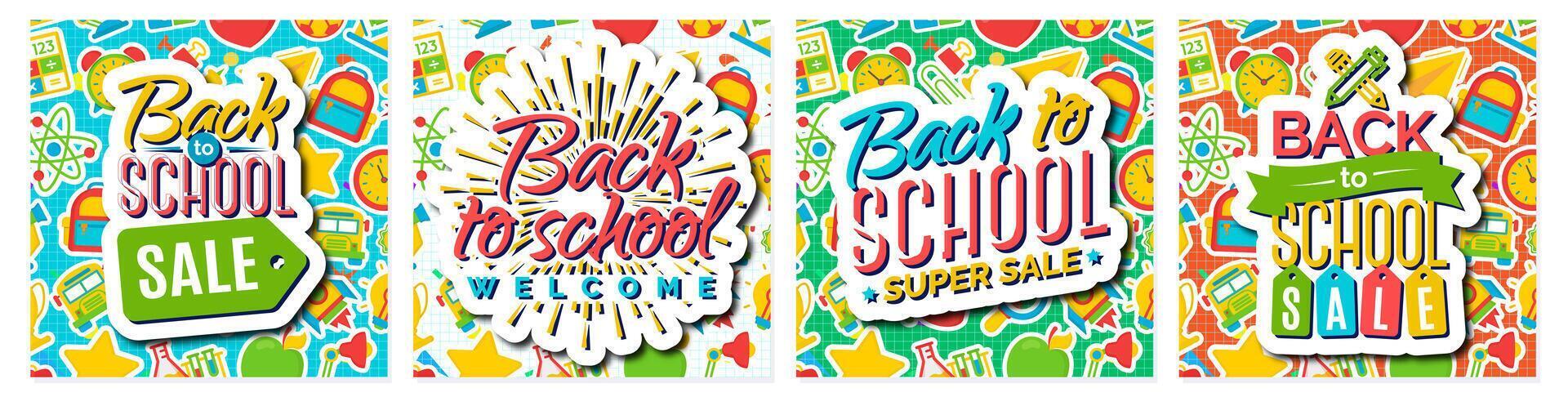 Back to school card set modern typography on school supplies vector