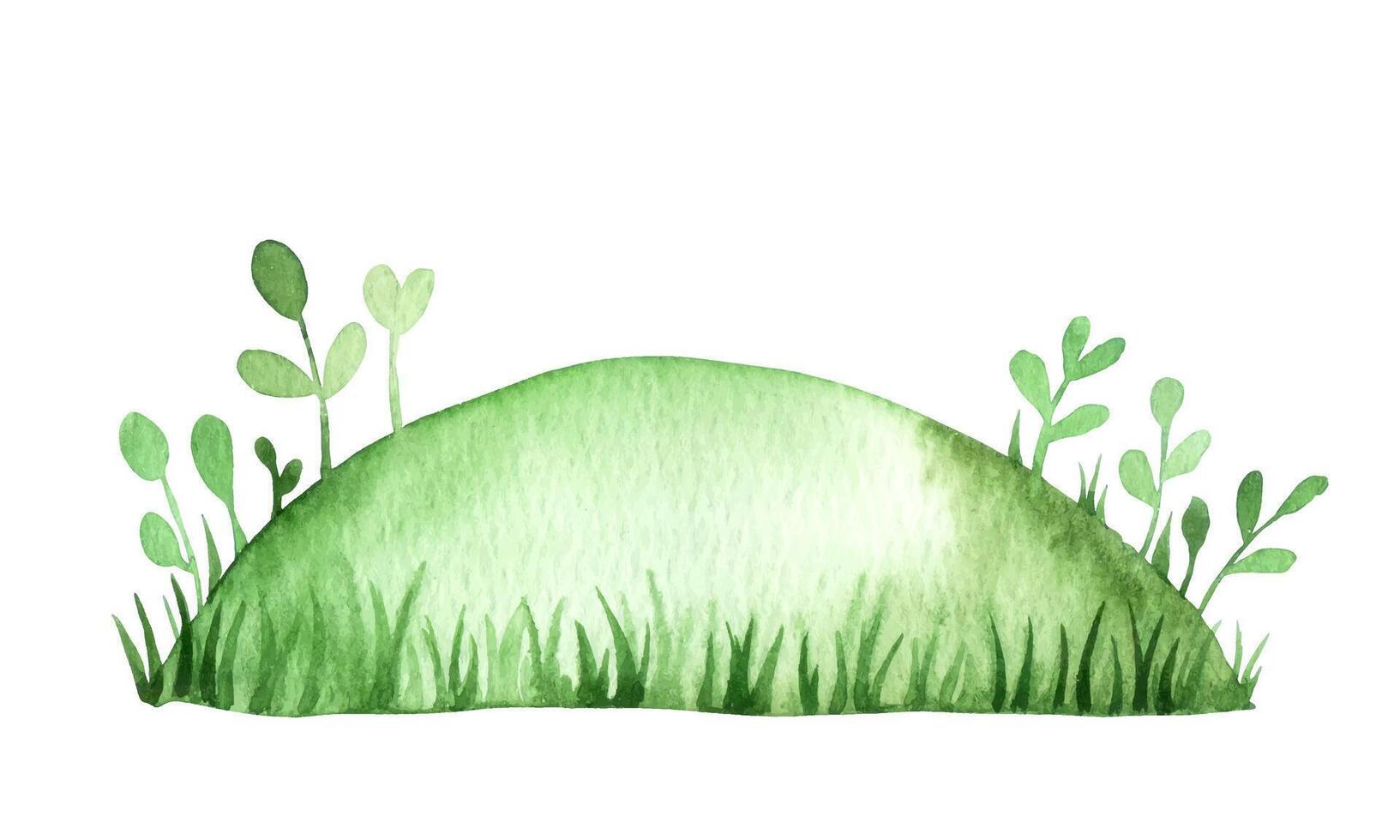 meadow with grass, watercolor cartoon illustration. vector