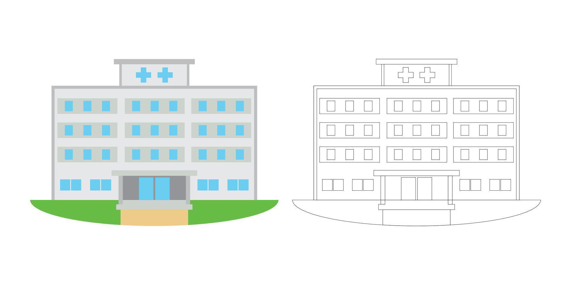 Stylized flat design of a modern hospital building with a medical cross emblem vector