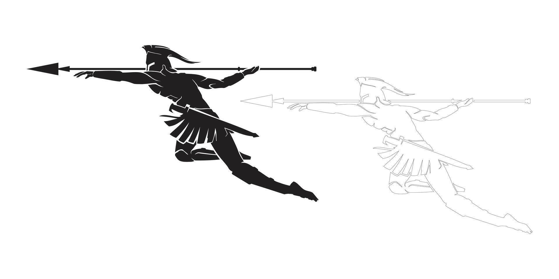 Leaping spartan warrior silhouette vector