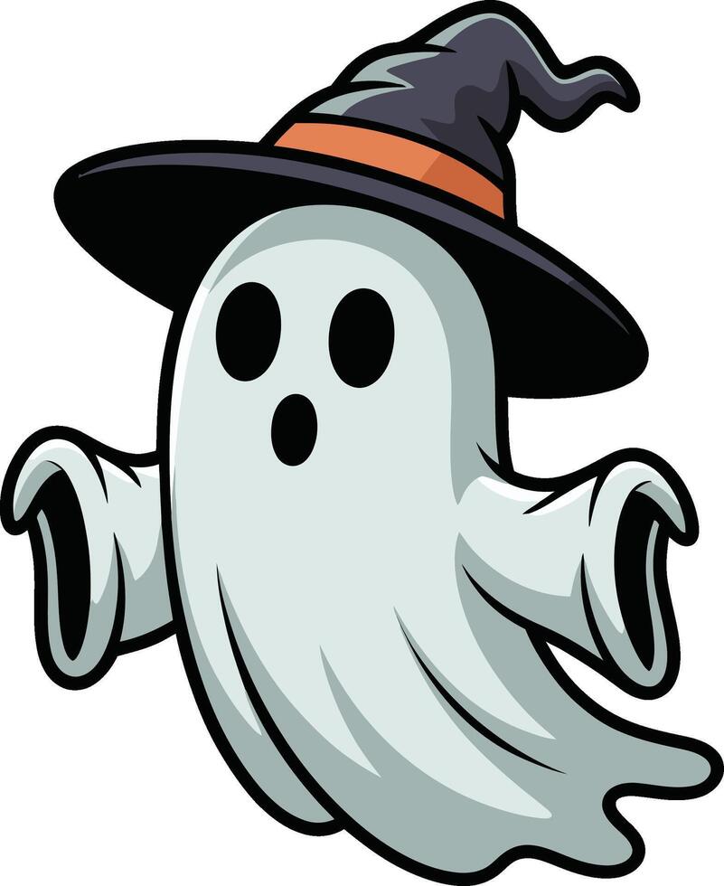 A cartoon ghost wearing a witch hat vector