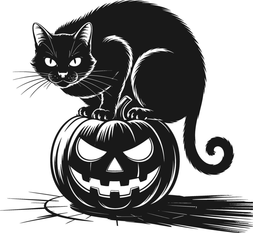 Black cat sitting on a halloween pumpkin vector