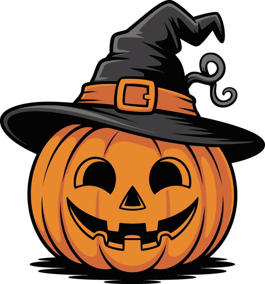 halloween pumpkin with witch hat illustration design vector