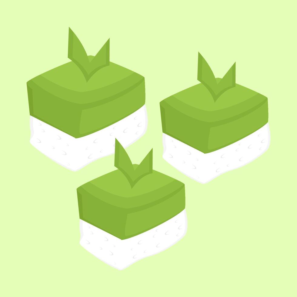 Traditional Pandan Sticky Rice Cake Talam Illustration, Flat Style Design for Culinary Content, Packaging Design, and Eid Themes vector