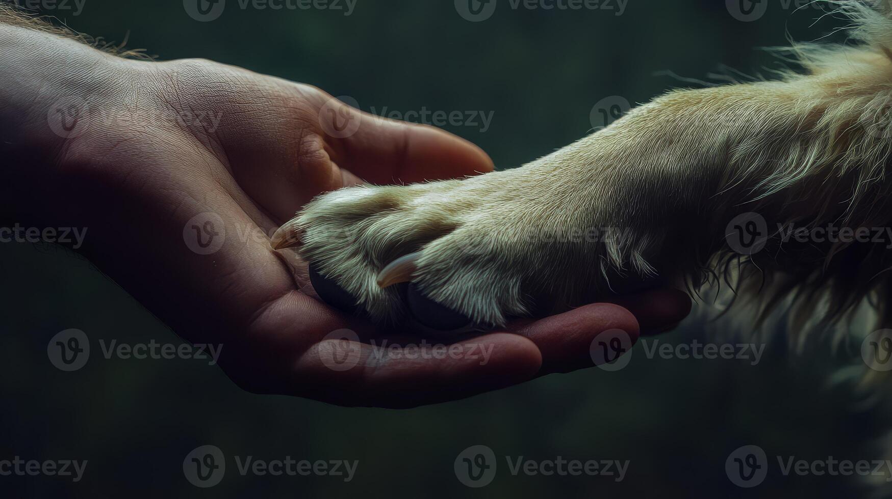 A dog offers its paw to a man's open hand, creating a connection that highlights their companionship and trust photo