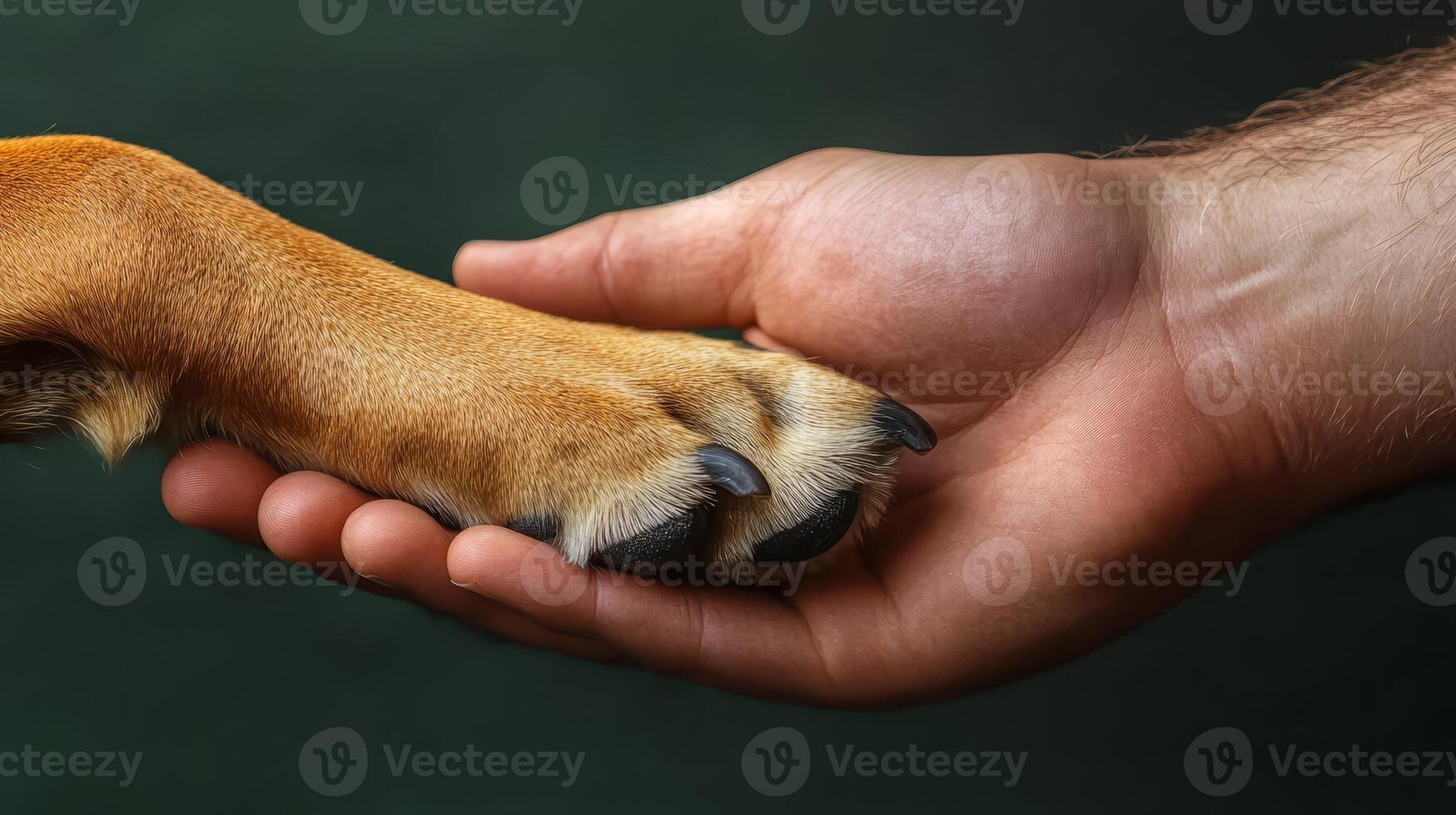 A dog rests its paw softly on a man's open palm, symbolizing trust and companionship during a warm interaction shared between them photo