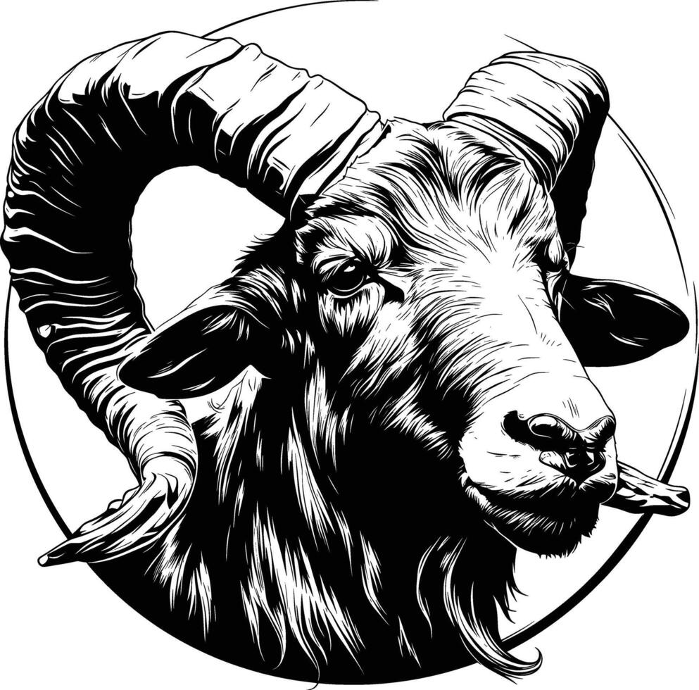 Goat Head Profile Black White Line Art Decorative vector