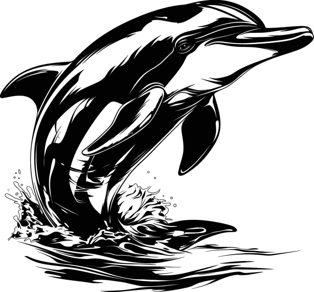 Dolphin Water Ripples Splash Effect Black White Line Art vector