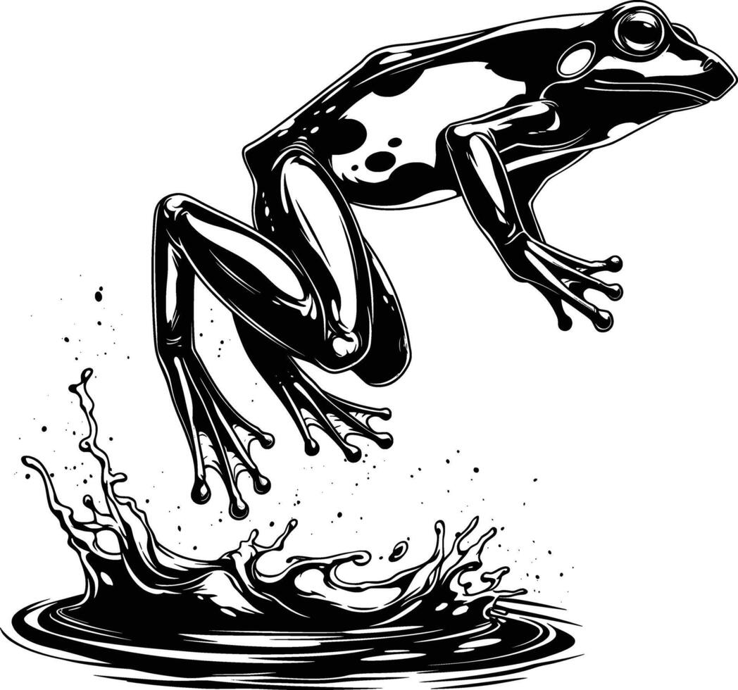 Frog Jumping Action Black White Line Art Movement vector