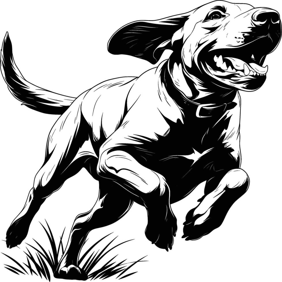 Fast Moving Dog Leap Athletic Motion Black White Line Art Powerful Jump vector