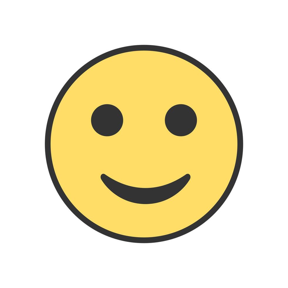 simple smiling face emoticon with outline stroke illustration isolated on white background vector
