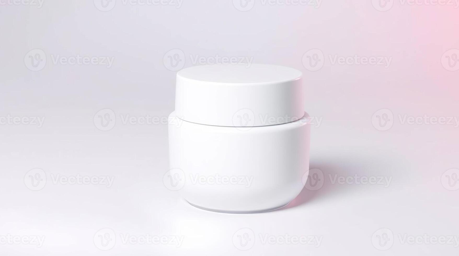 A white container with a lid on a pink background photo