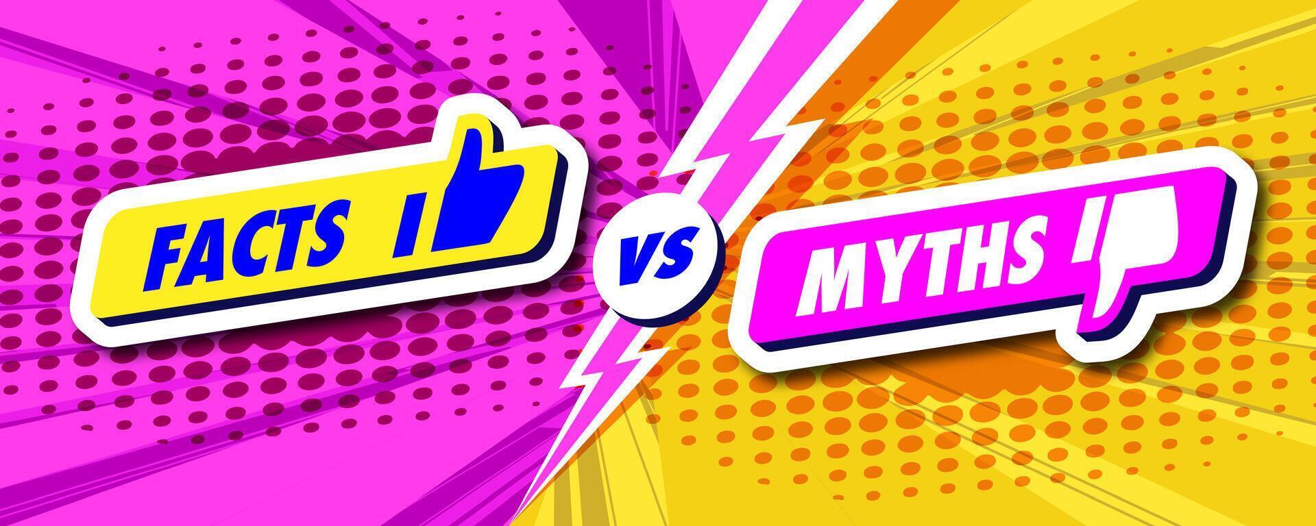 Facts vs myths card 3d style on color halftone background vector