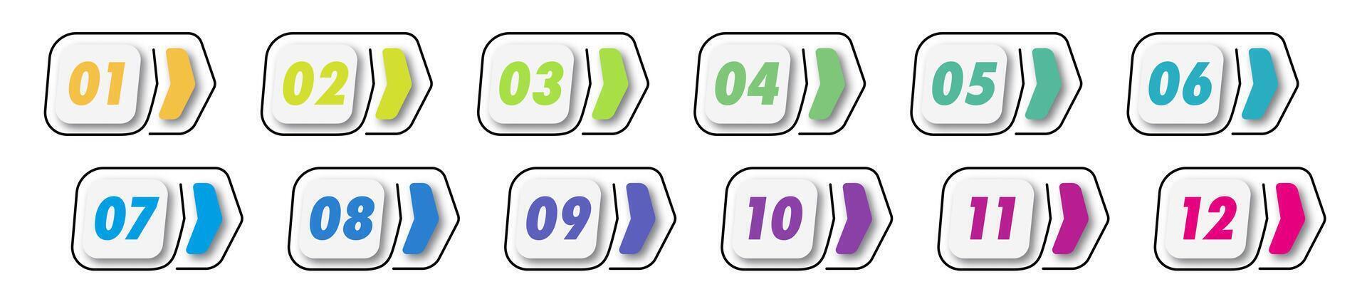 Bullet point numbers from 1 to 12 list markers for design project vector