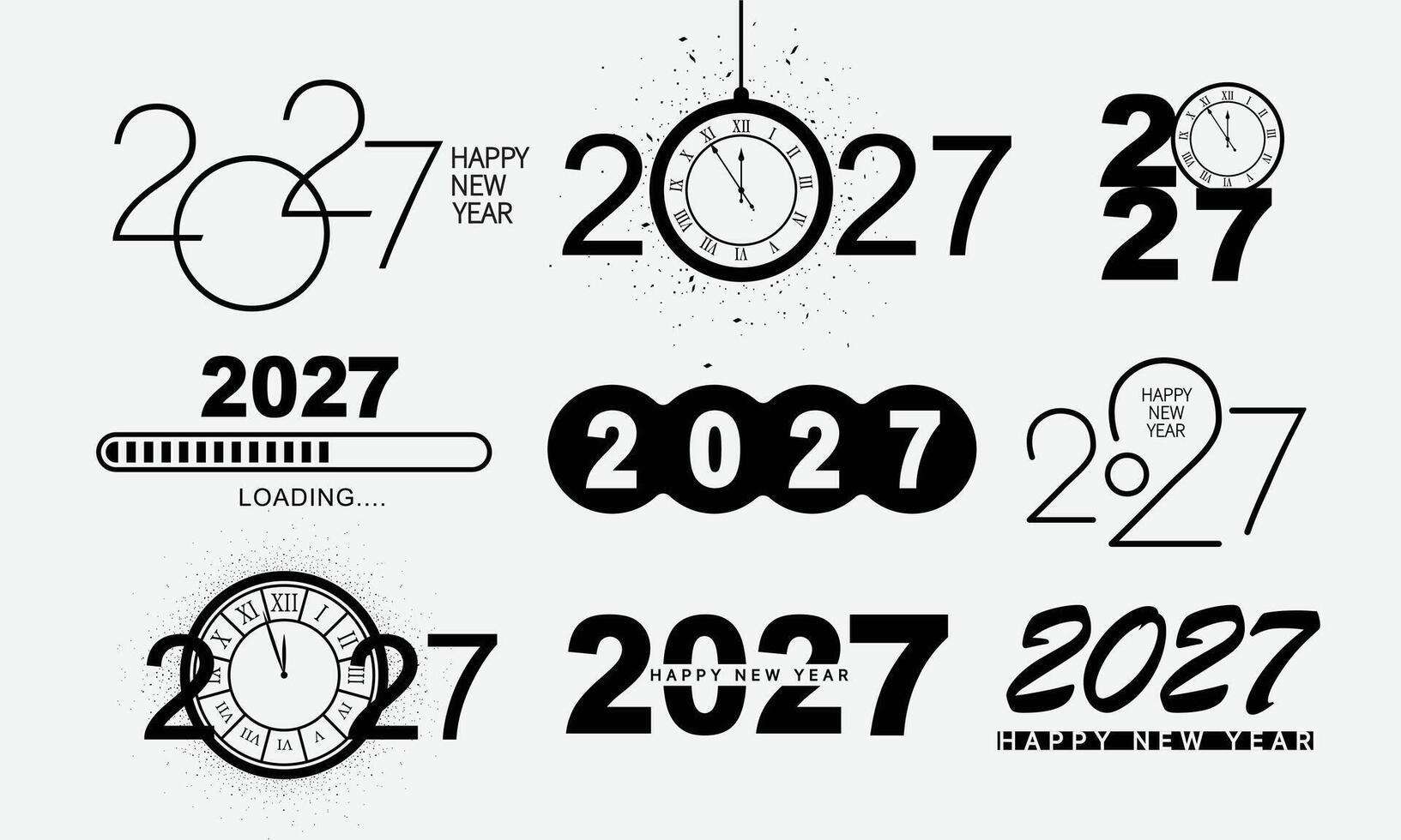 2027 Happy New Year logo text design set. vector