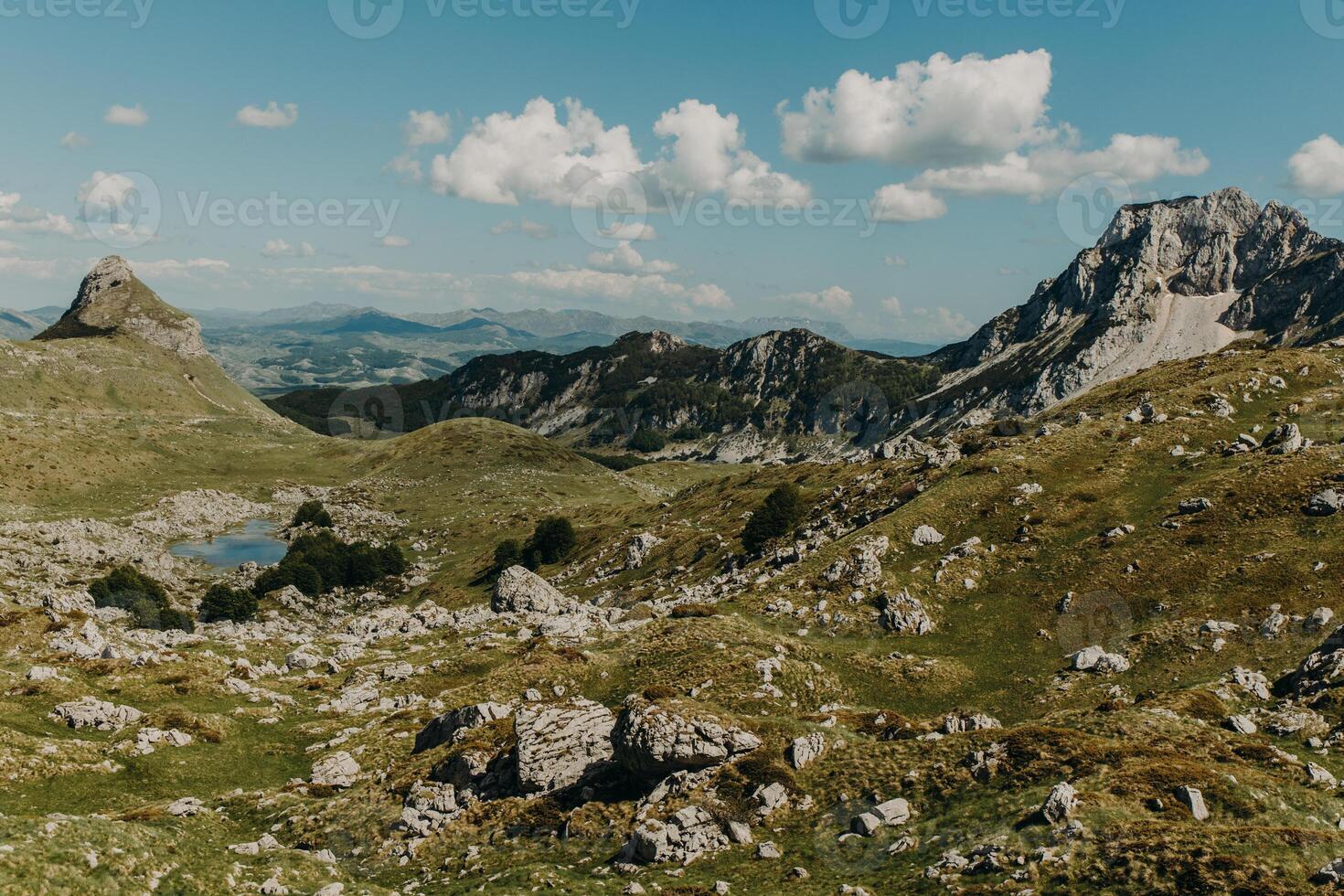 Amazing view of mountains in Durmitor National Park, Montenegro on a summer day. photo