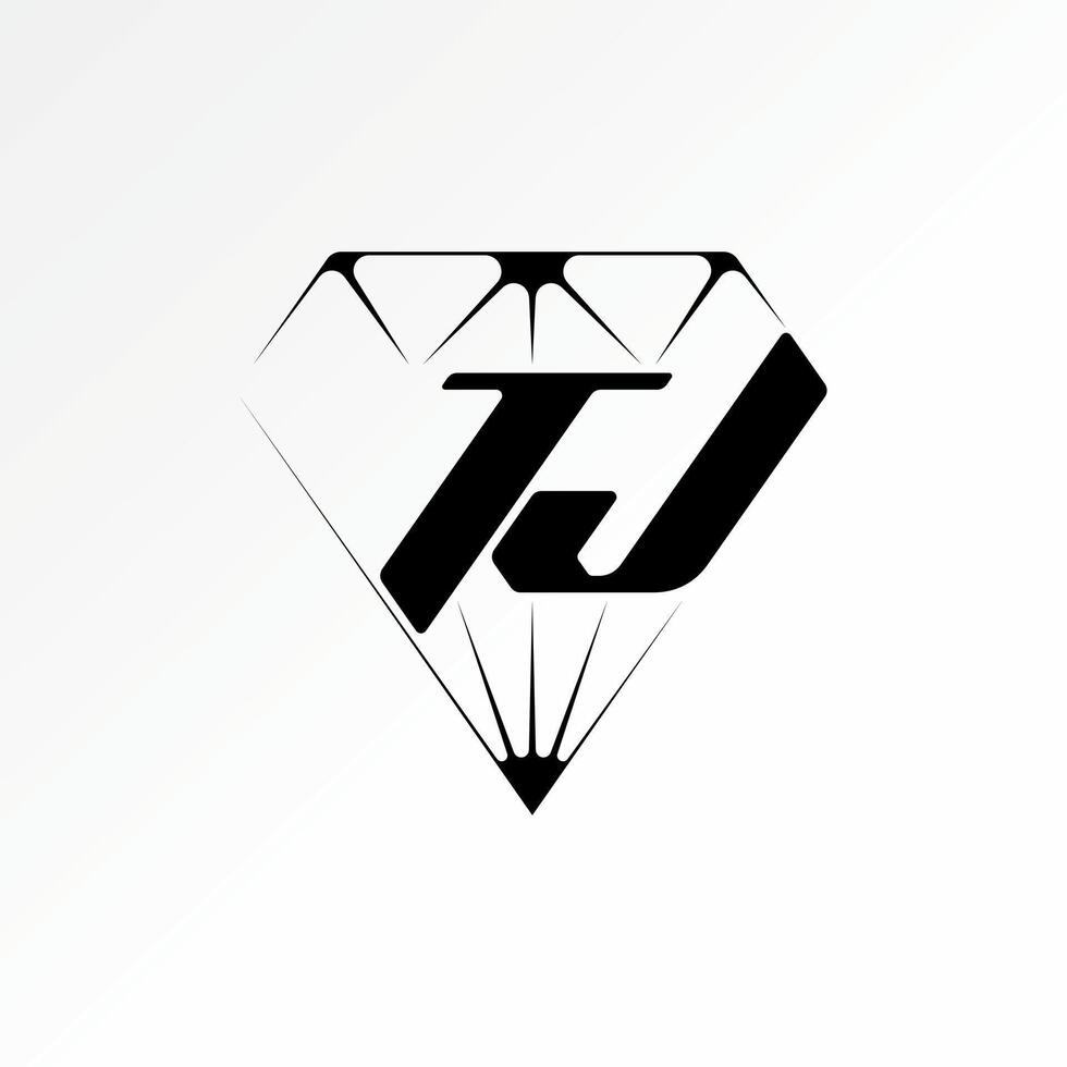 abstract unique diamond line art initial TJ font love to elegant ring luxury vector