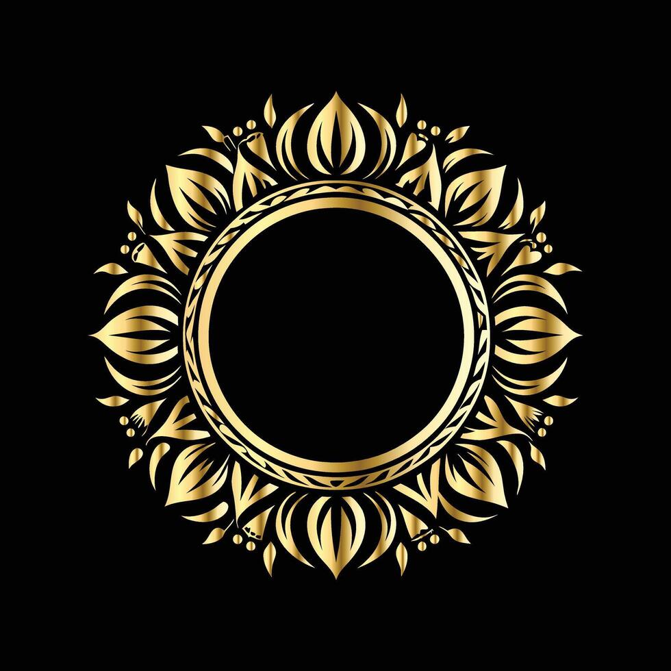 Gold floral frame on black background vector