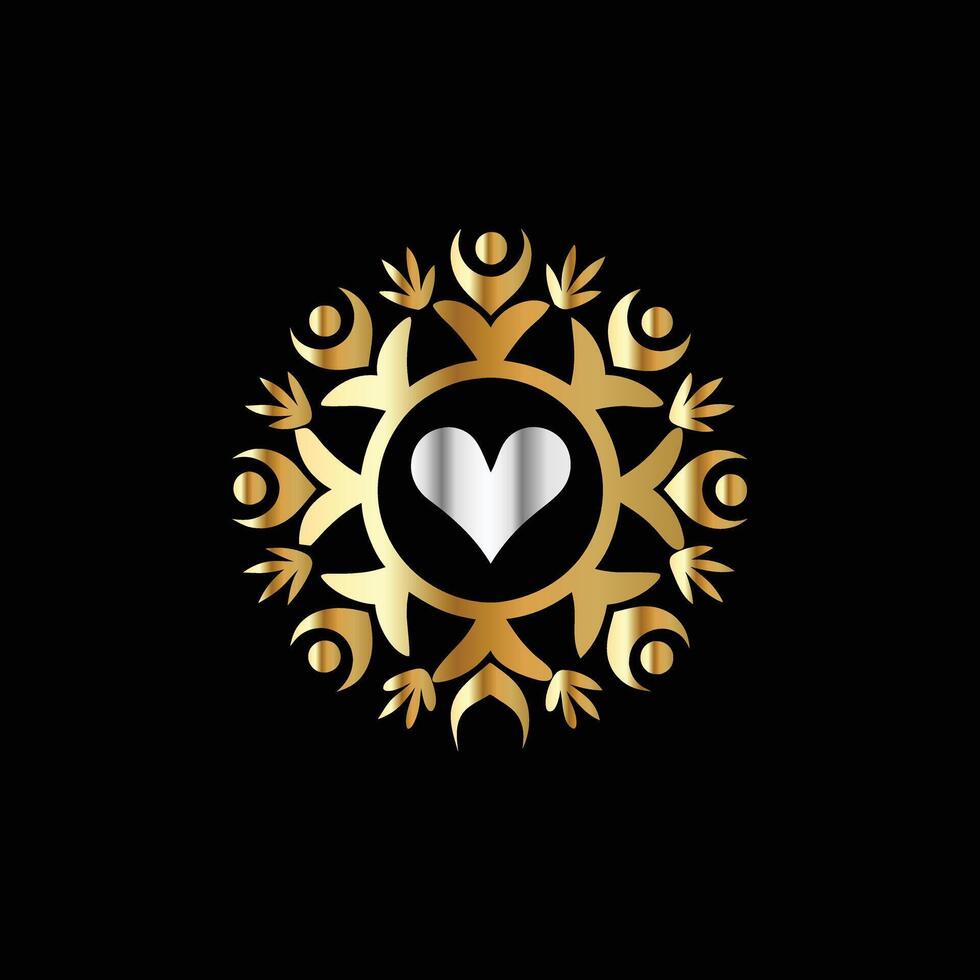 golden heart symbol with people in the center on a black background vector