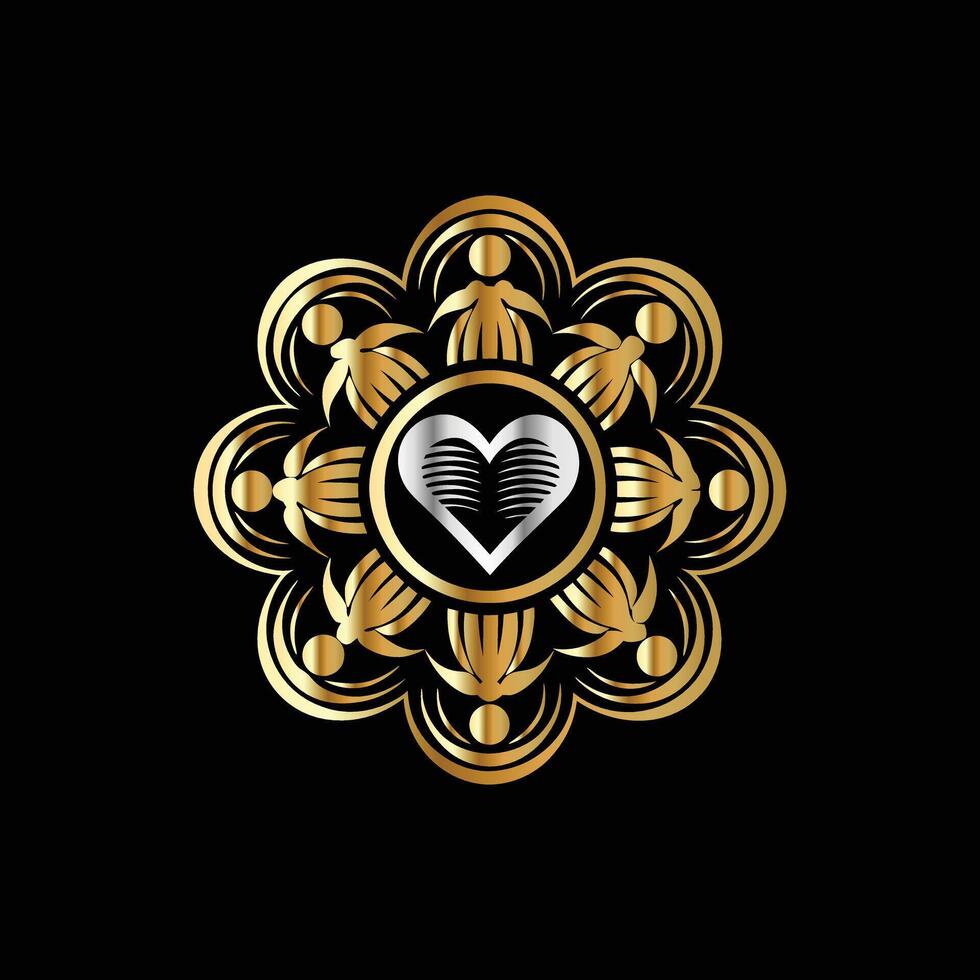 a golden heart with people in it on a black background vector