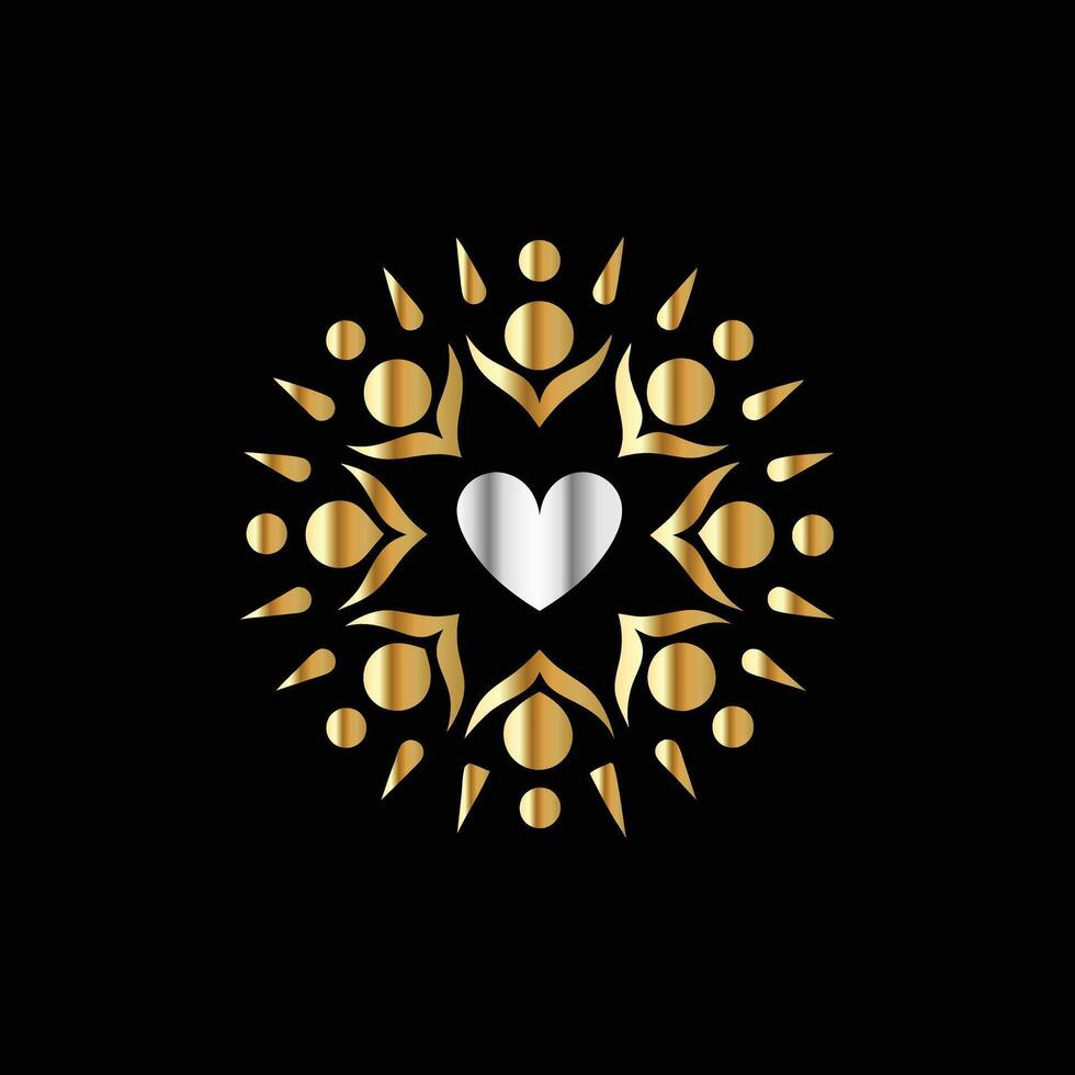 golden people in a circle with hearts on a black background vector