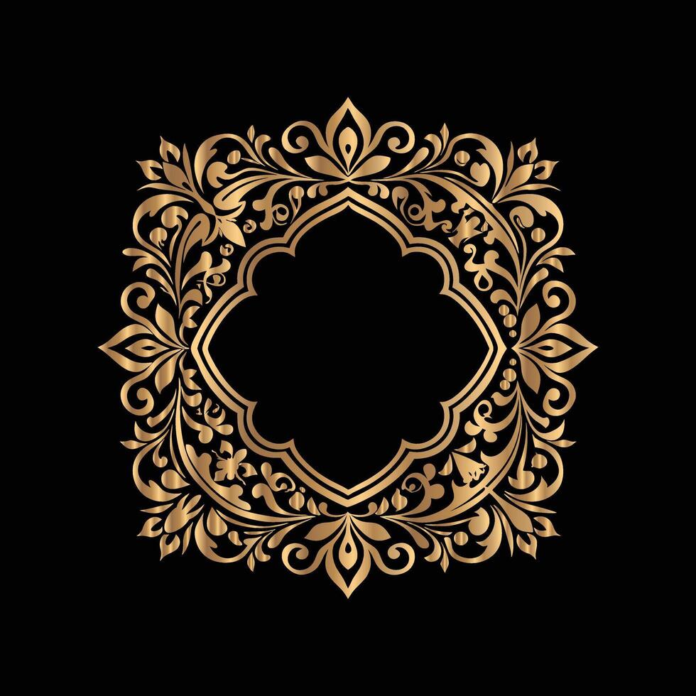 Ornate golden frame on black background vector