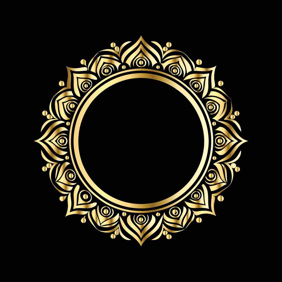 Golden decorative frame on black background vector