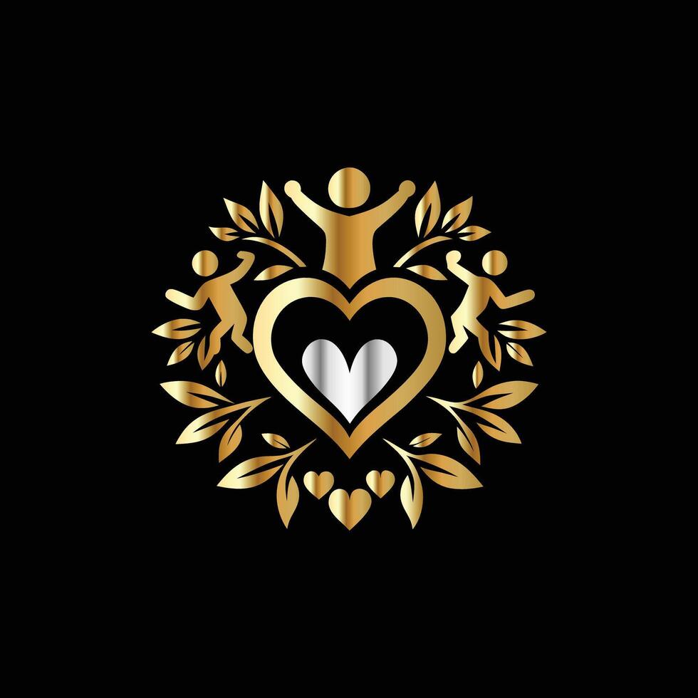 a gold heart with two children in it vector