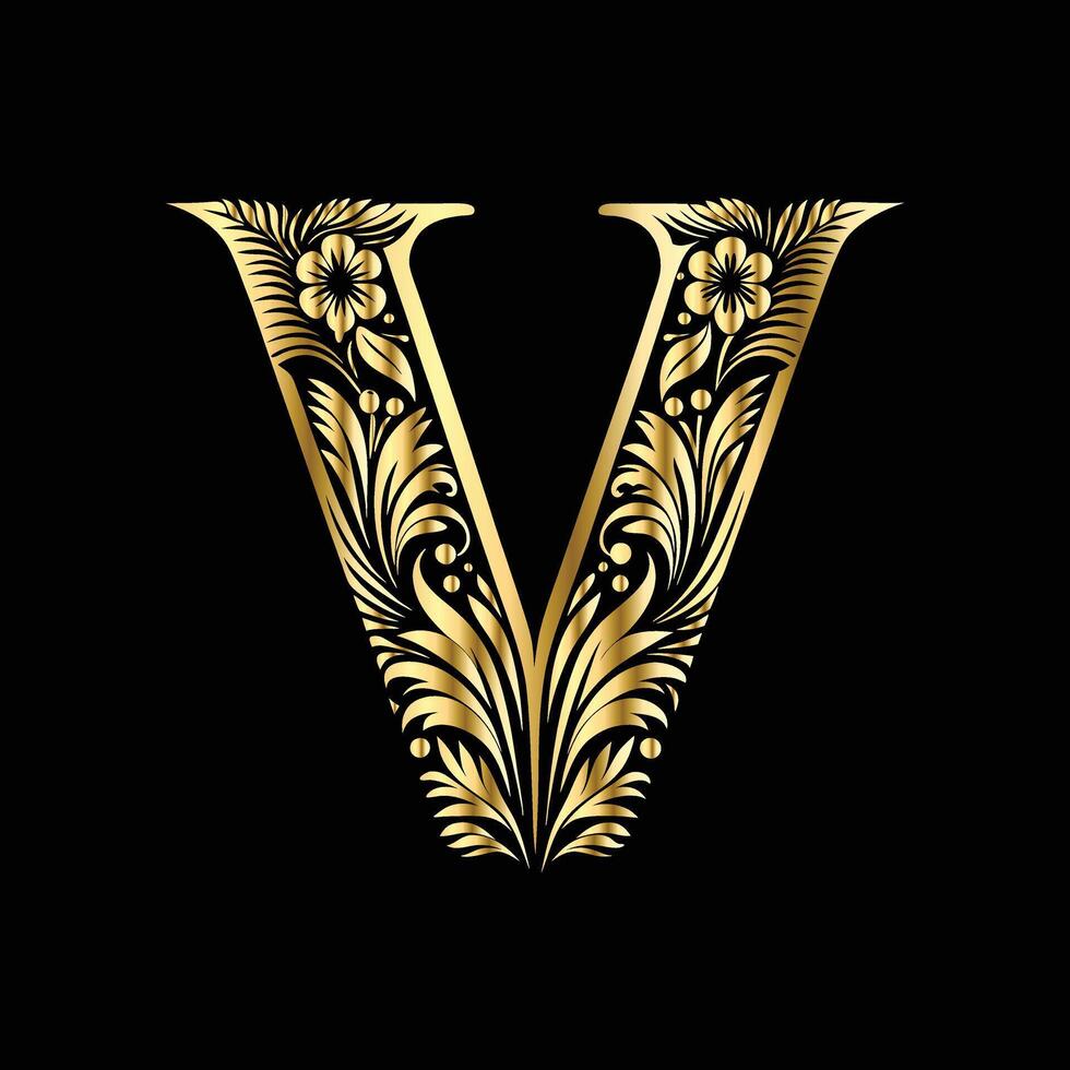 golden letter v on black background vector