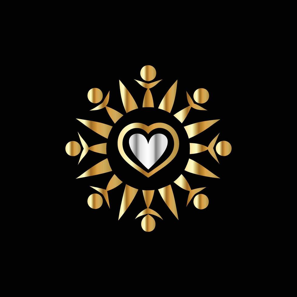 golden heart with people in it on a black background vector