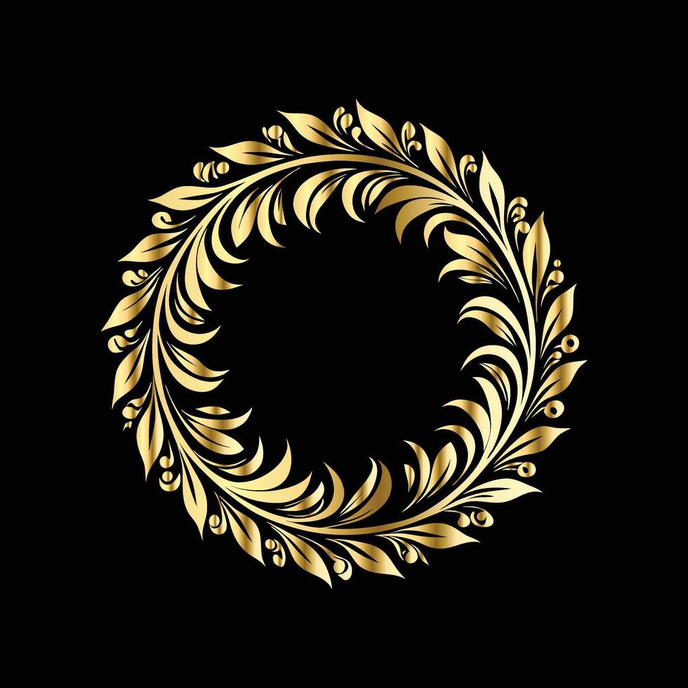 golden wreath on black background. with floral ornament vector