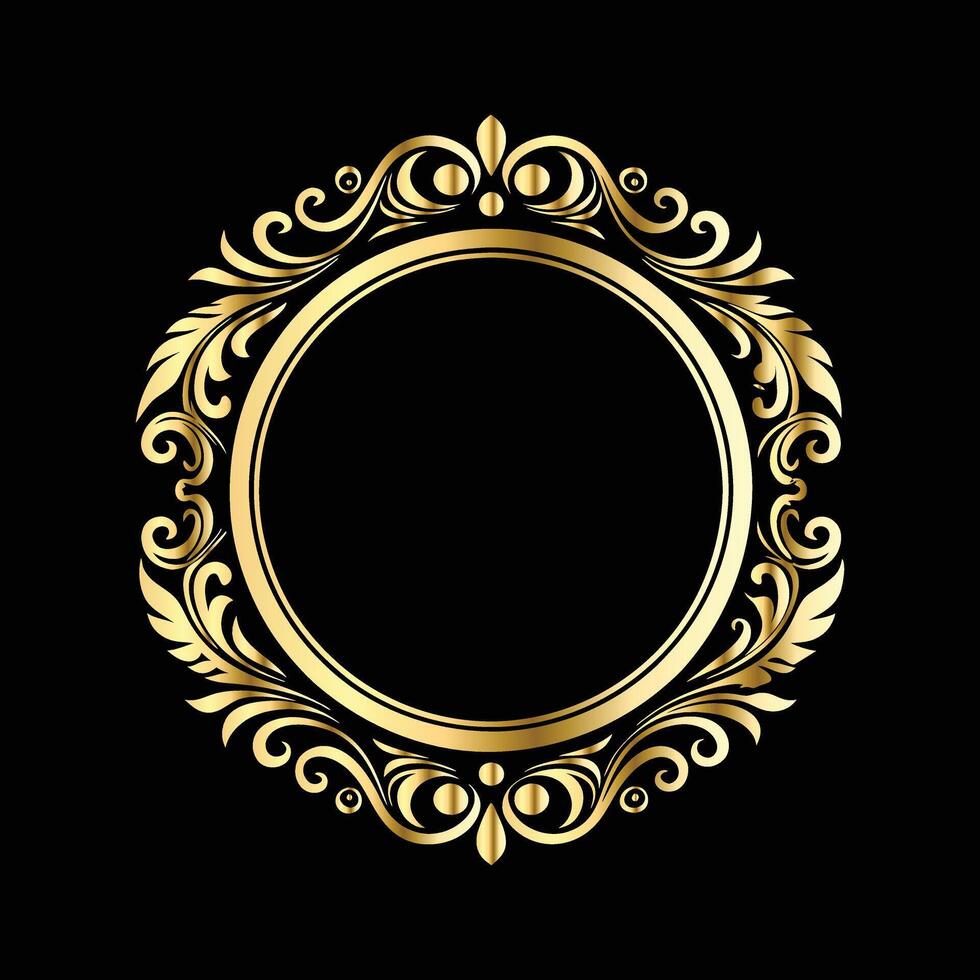 golden frame with ornate design on black background. decorative elements vector