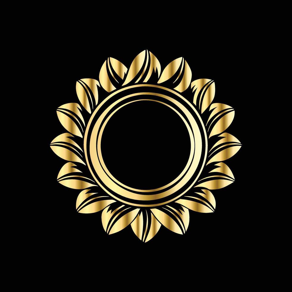 golden frame with leaves on black background. vector