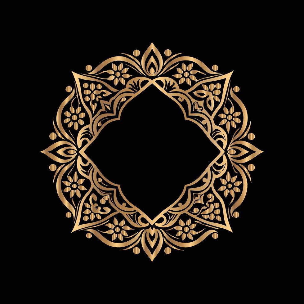 golden frame with floral pattern on black background. wedding vector