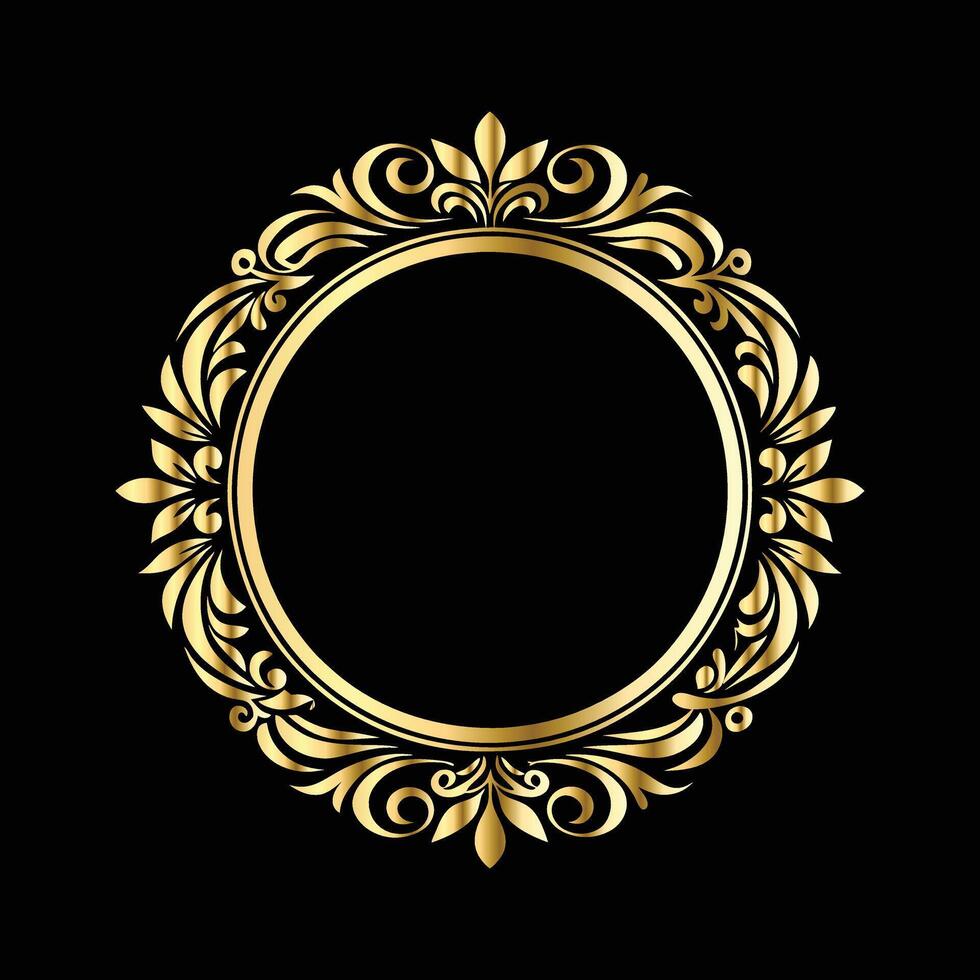golden frame with floral pattern on black background, decorative elements. vector
