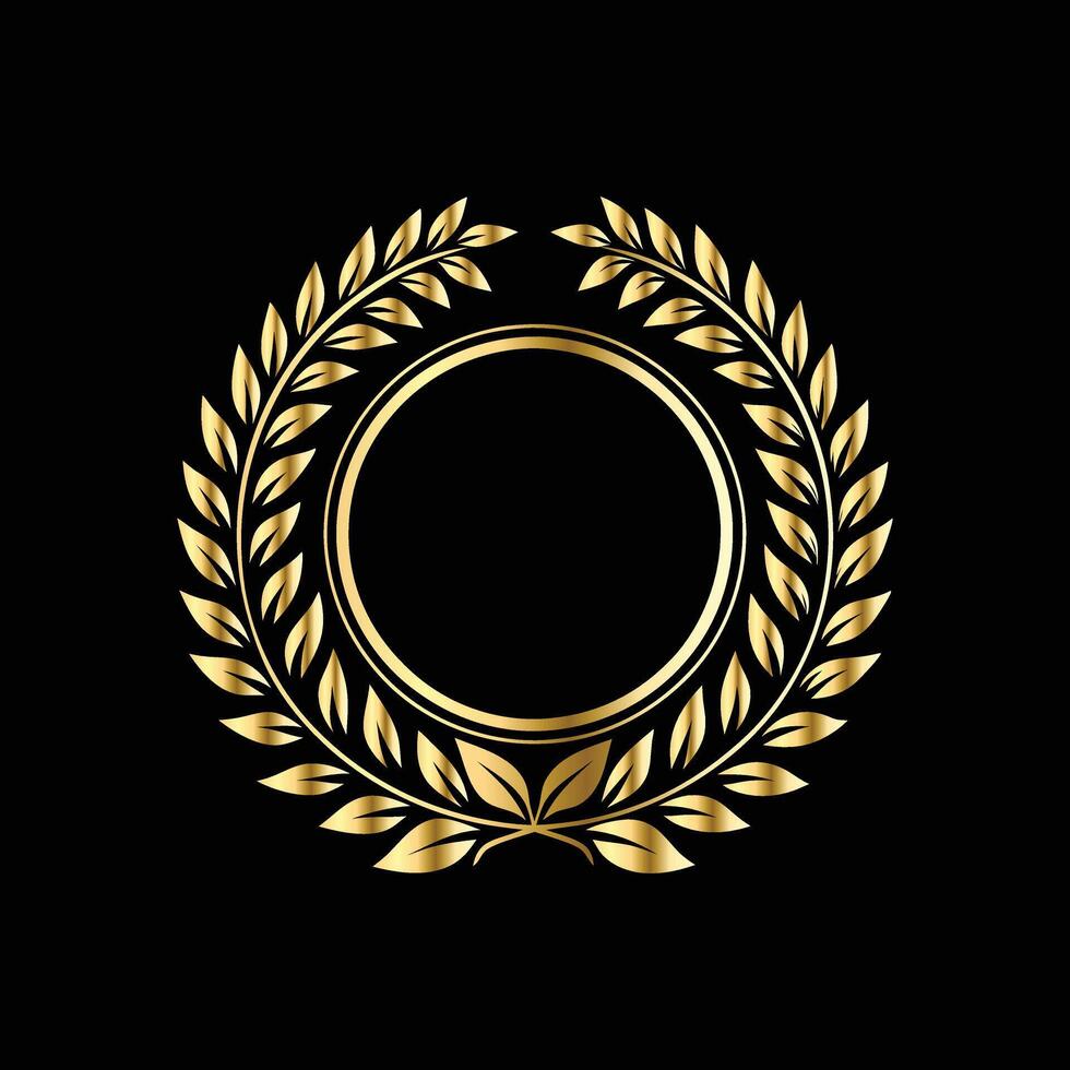 golden laurel wreath on black background. with floral ornament vector