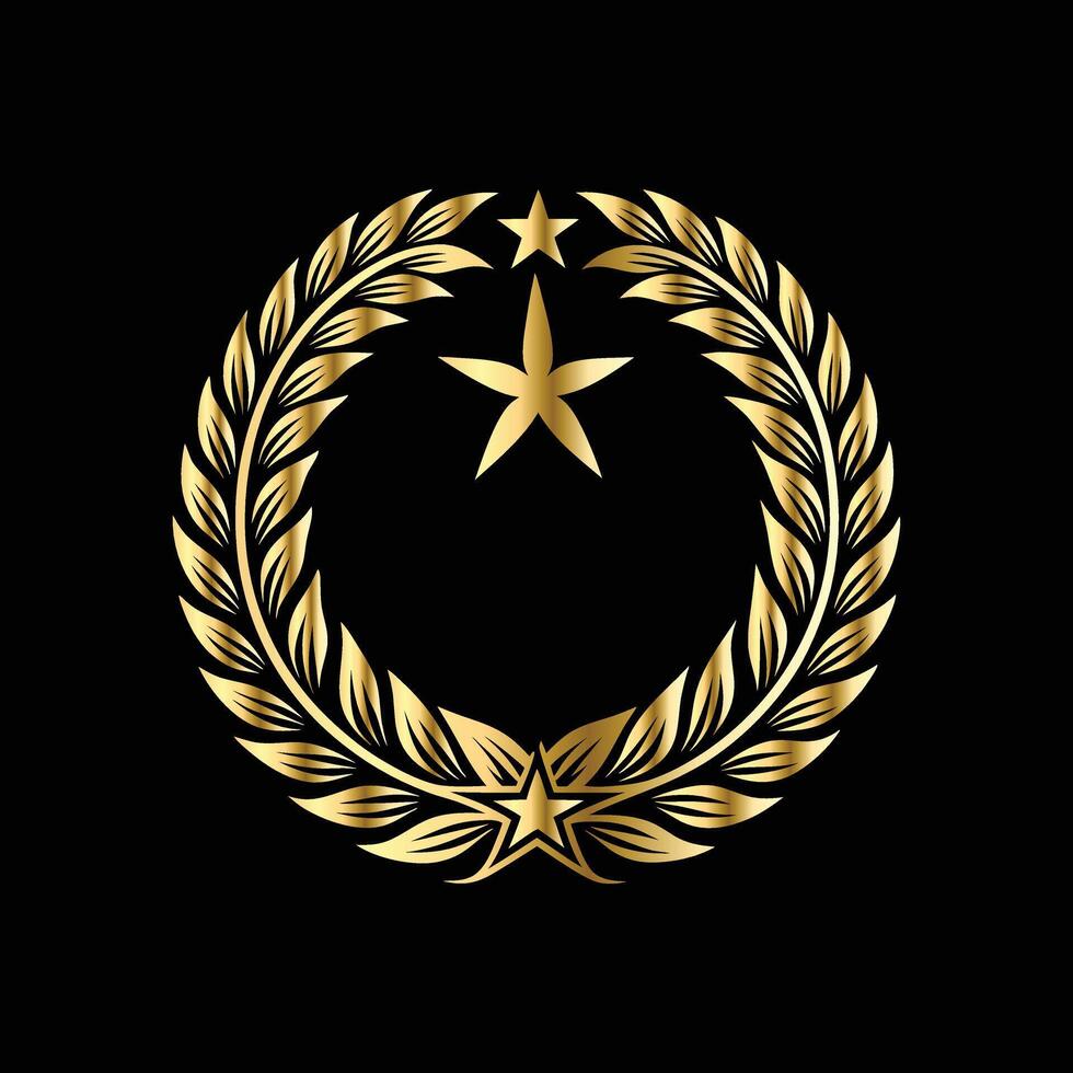 golden laurel wreath with star on black background vector