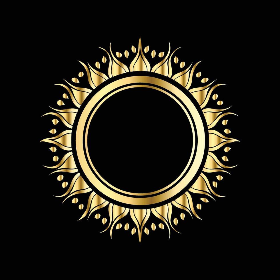 golden frame with sun on black background vector