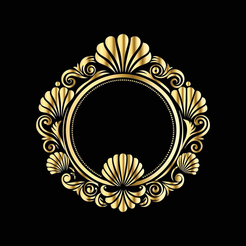 golden frame with shells on black background. vector