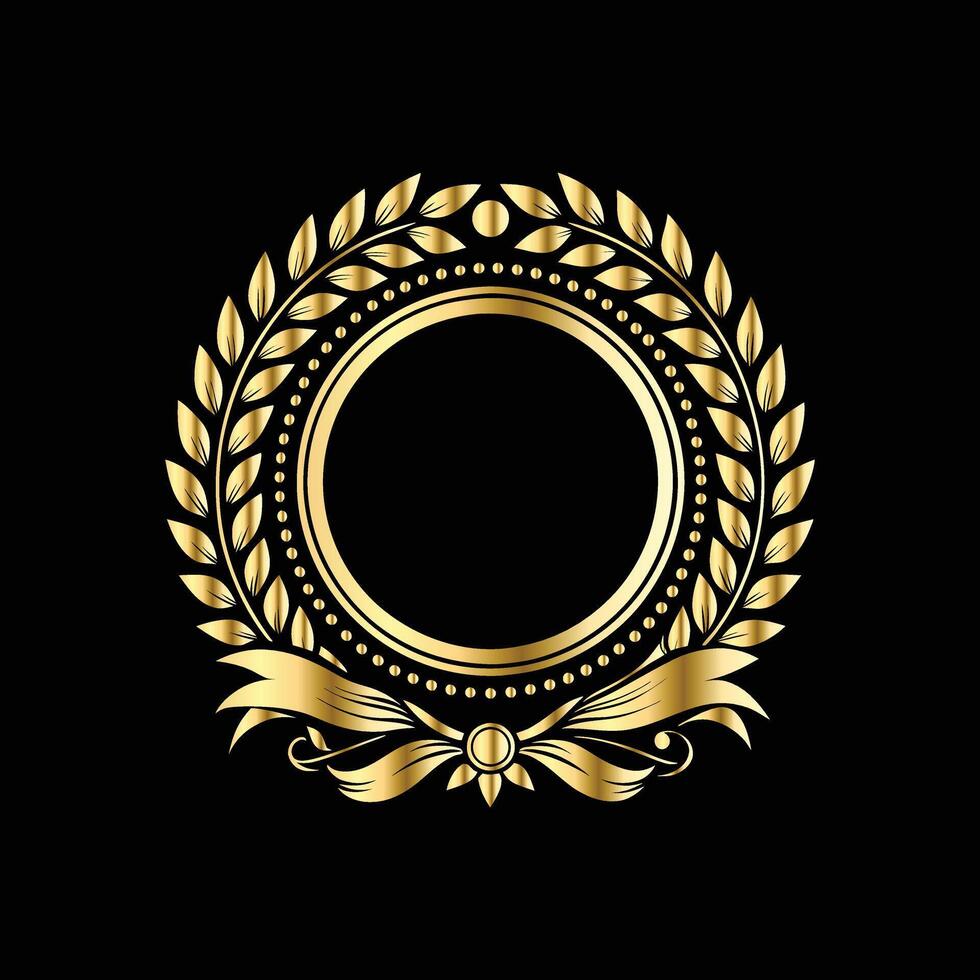 golden laurel wreath on black background. with floral ornament. vector