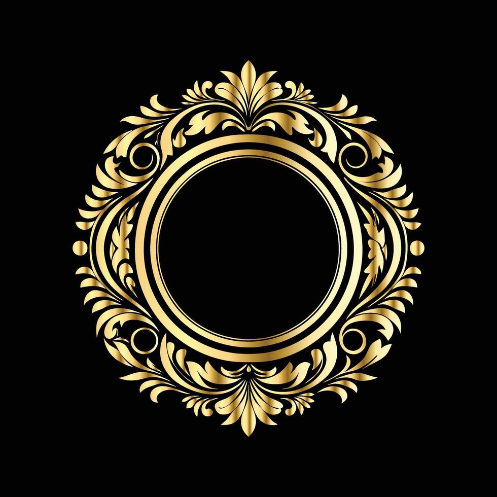 golden frame with floral pattern on black background. decorative elements. vector