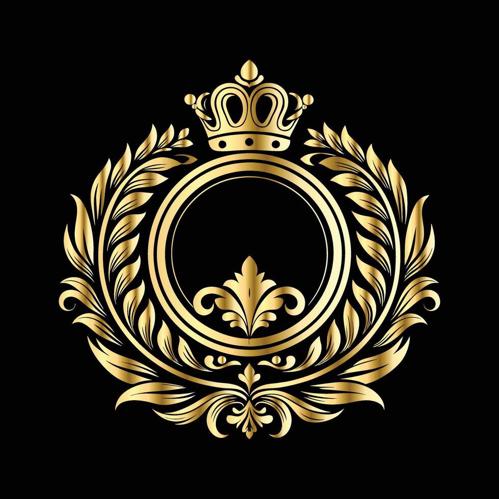 golden crown with laurel wreath on black background. vector